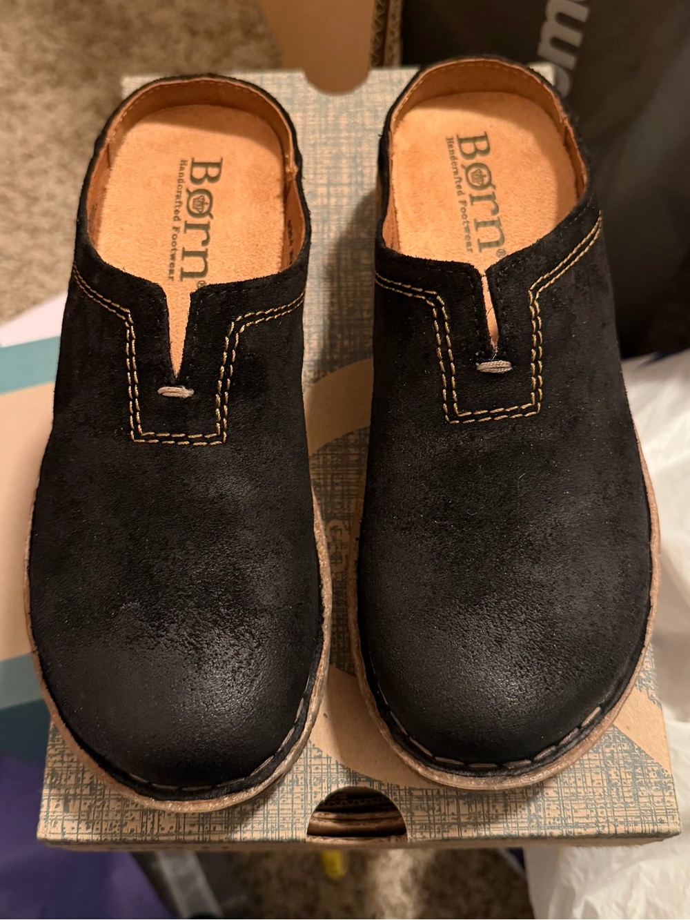 Born black distressed seana clog slip on shoes nib size 6 womens